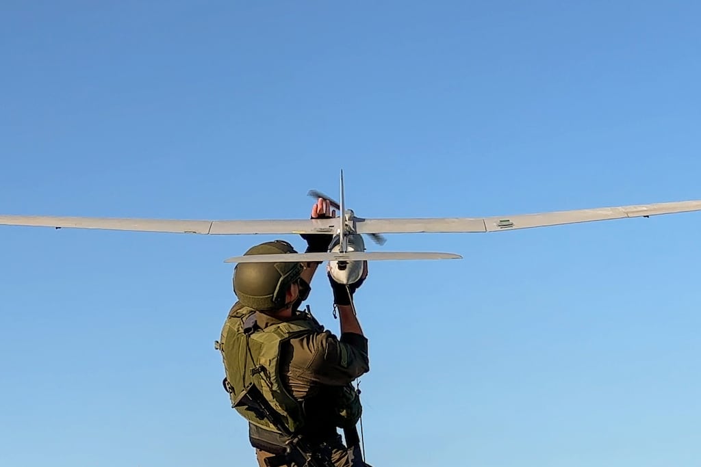 An unmanned aerial vehicle near the Gaza border: The Defence Forces uses a wide variety of Israeli-made military equipment, including UAVs, advanced targeting equipment, ground radar and communications systems. Photograph: Alexi J Rosenfeld