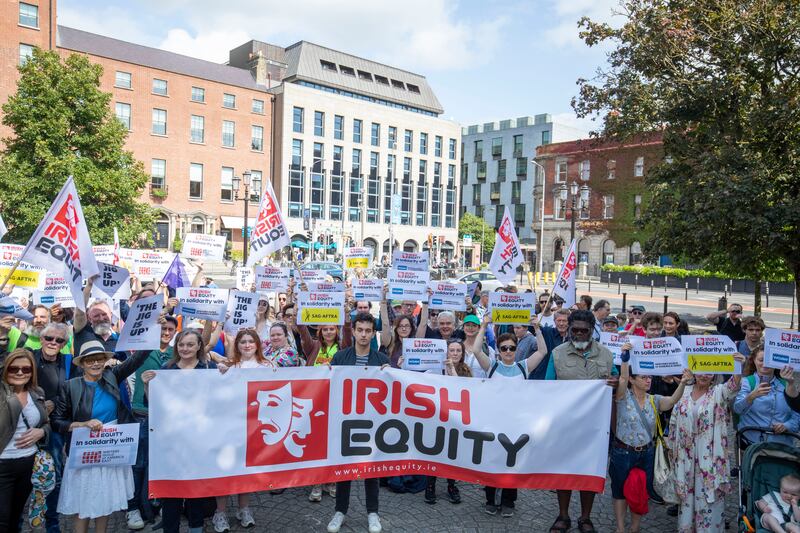 The Irish Equity solidarity rally at Wolfe Tone Monument, St Stephen's Green, Dublin. Photograph: Tom Honan