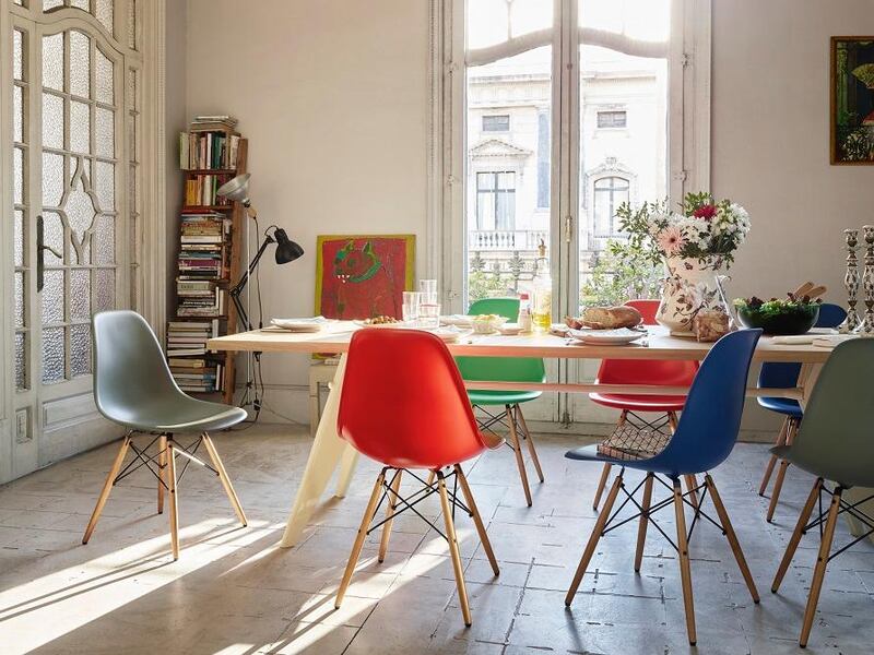 Plastic Chairs designed by Charles and Ray Eames in 1950 at Vitra on Clerkenwell Road.