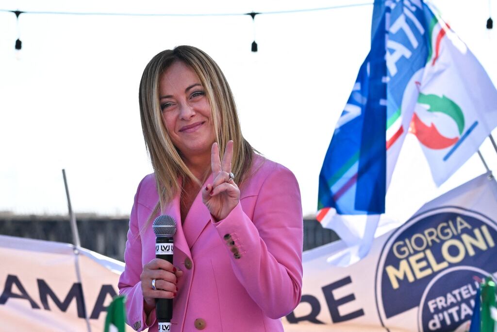Giorgia Meloni, leader of Italian far-right party Fratelli d'Italia (Brothers of Italy), looks on course to be Italy's first female prime minister if Sunday's general election results go as expected. Photograph: Andreas Solaro/AFP via Getty Images