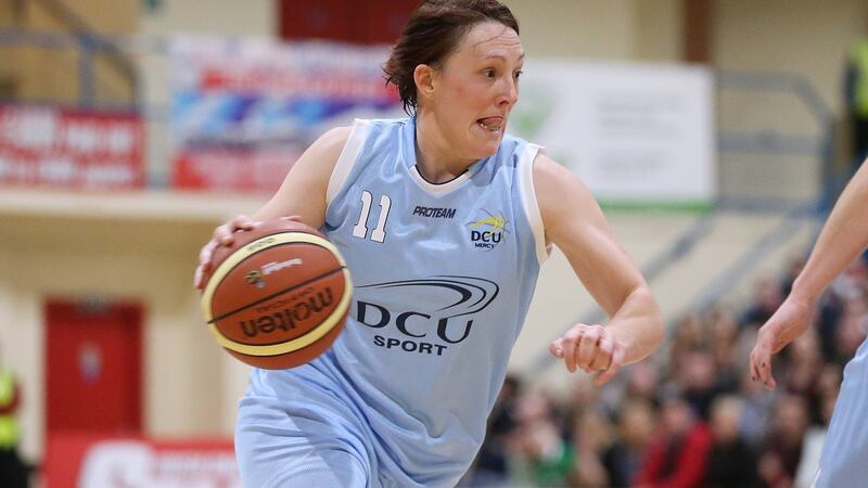Lindsay Peat in action for DCU Mercy: She ran the floor as a point guard for the club for 20 years. For the last six seasons she double- jobbed as a Dublin footballer,