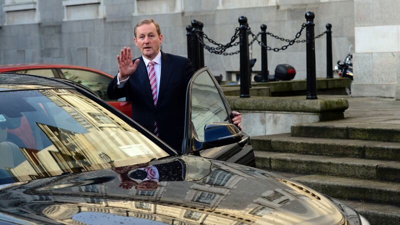 Taoiseach Enda Kenny TD outside Government Buildings he left for Aras an Uachtarain where President Michael D Higgins dissolved the Dail. Photograph: Dara Mac Dónaill / The Irish Times
