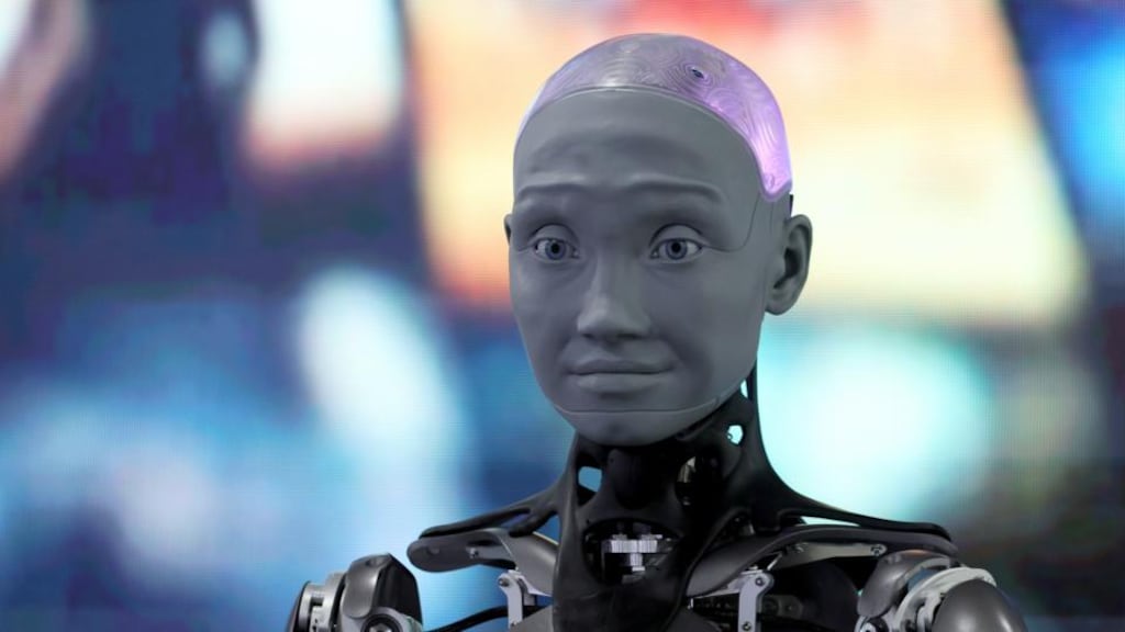 The Ameca humanoid robot by British company Engineered Arts. Photograph: Ethan Miller/Getty Images