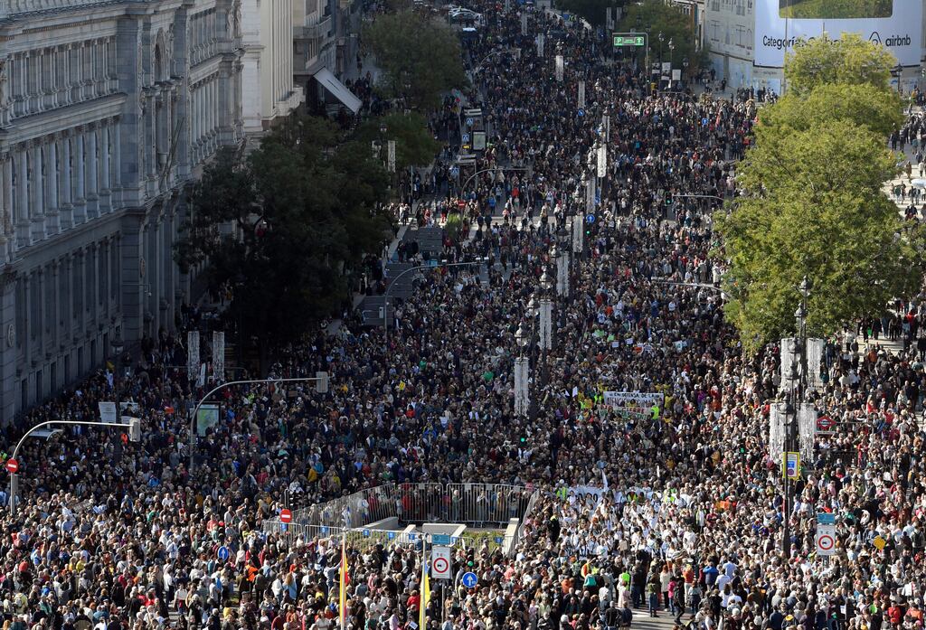 Hundreds of thousands of protesters march during a demonstration called by citizens under the slogan 'Madrid stands up for its public health. Against the destruction of primary health care' last November. File photograph: Getty Images