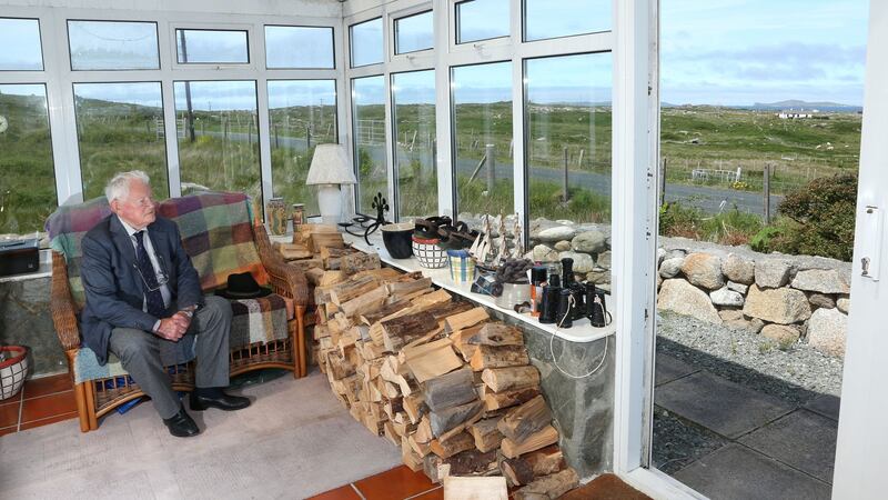 Hugh Duffy in the conservatory at the front of his house  in Connemara. Photograph: Joe O’Shaughnessy