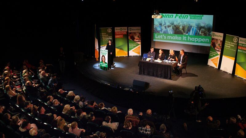 Sinn Féin rally at a filled-to-capacity Liberty Hall, Dublin. Photograph: Tom Honan