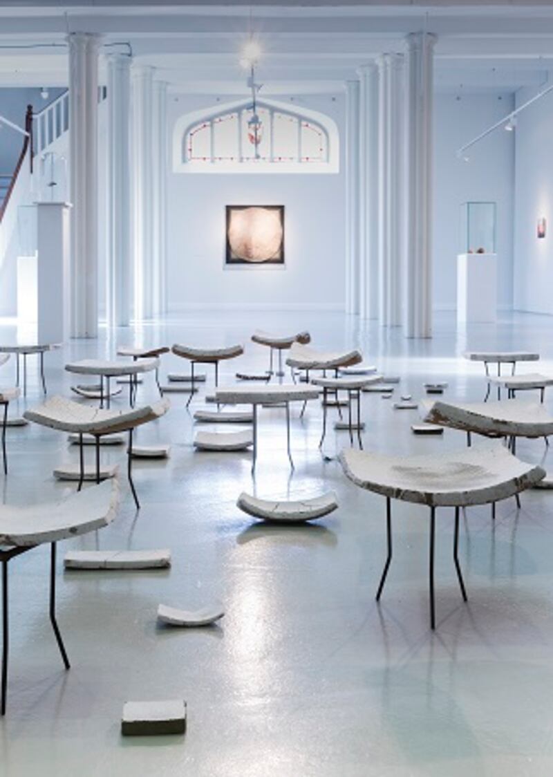 ‘Crystalline’ is a series of artworks relating to the dying glaciers. Each piece is painted with a pigment ‘solar white’ that is also bonded with the titanium heat shield of the Solar Orbiter. The artwork by Siobhan McDonald was created to mark the launch of the Solar Orbiter into space this year.