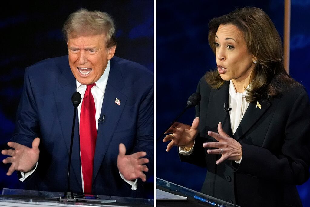 Republican presidential nominee Donald Trump and Democratic presidential nominee vice-president Kamala Harris. Photograph: Alex Brandon/AP
