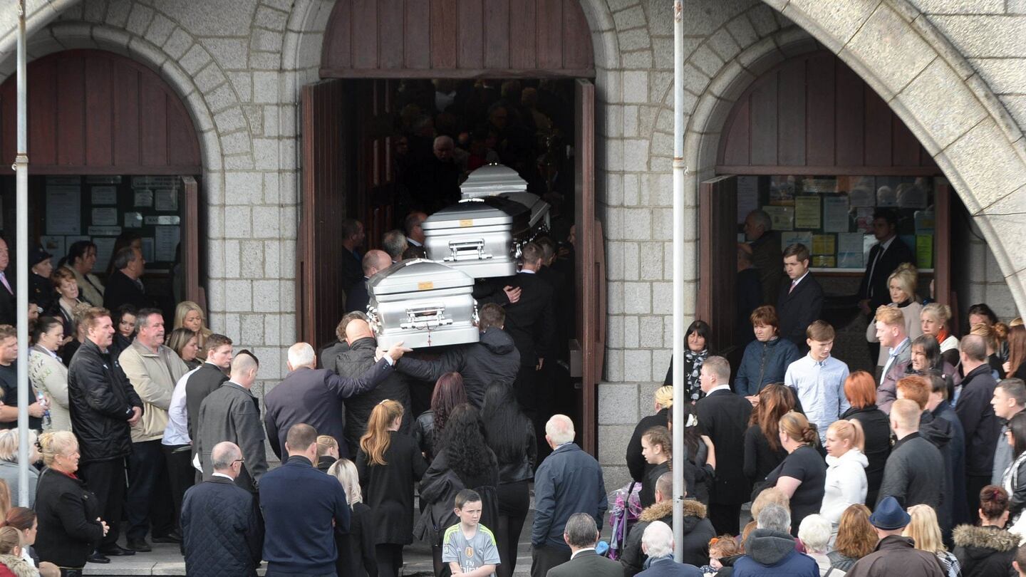 Mourners enter the church at noon on Tuesday. Photograph: Cyril Byrne/The Irish Times