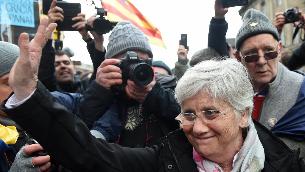 Former Catalan minister Clara Ponsatí leaves after she was granted bail, following her appearance at Edinburgh Sheriff Court in Edinburgh, Scotland. Photograph: EPA/Andy Rain