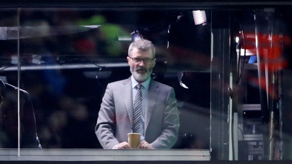 Roy Keane looks on from during Liverpool’s win over Manchester United last weekend. Photograph: Carl Recine/Reuters