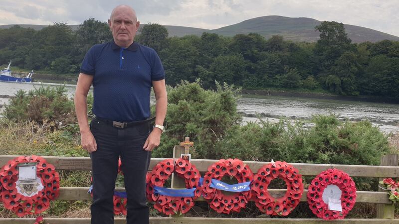 Alex Blair, brother of the late Donald Blair, at the memorial to the soldiers at Warrenpoint. Photograph: Blair family