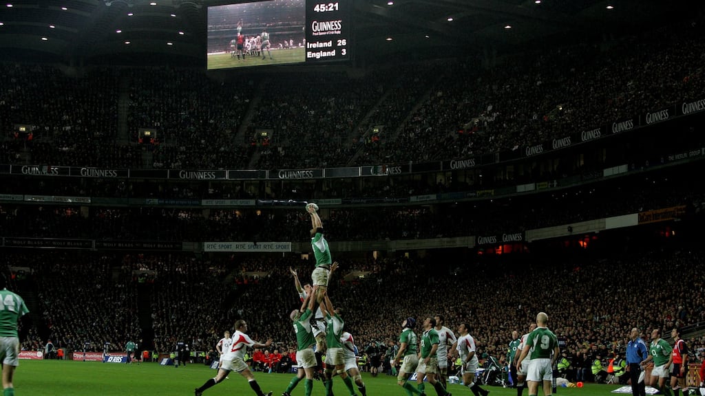 Paul O Connell wins the line out for Ireland at Croke Park as Ireland lead England on Saturday, February 24th, 2007. Photograph: Cyril Byrne
