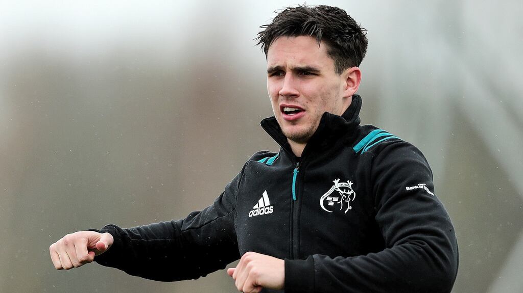 Joey Carbery: Munster outhalf is expected to be fit to renew his partnership with scrumhalf Conor Murray against Edinburgh. Photograph: Laszlo Geczo/Inpho