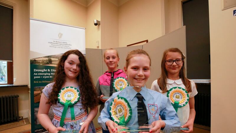 Class winners Ella Murray, Taunagh, Riverstown, Co Sligo; Bonnie Hegartt O’Brien, Timoleague, Co Cork; Gabrielle Doroz, Sacred Heart, Granard, Co Longford; and Laura Ryan, St Brigid’s NS, Coon, Co Kilkenny. Photograph: Nick Bradshaw
