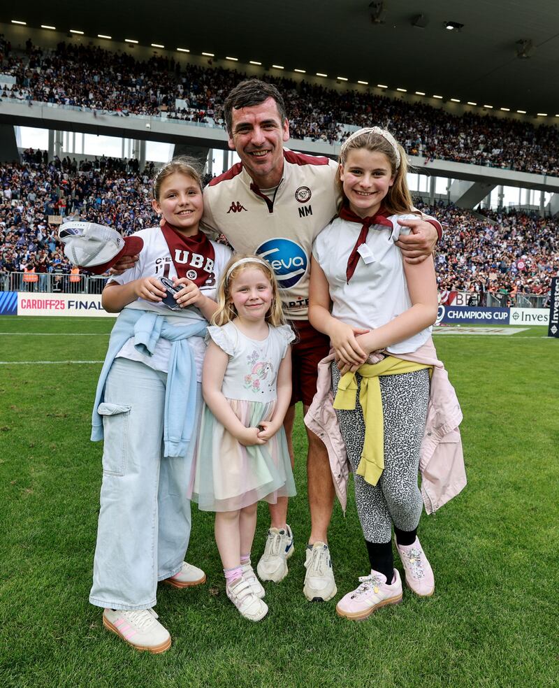 Union Bordeaux-Begles' assistant coach Noel McNamara and family. Photograph: Dan Sheridan/Inpho