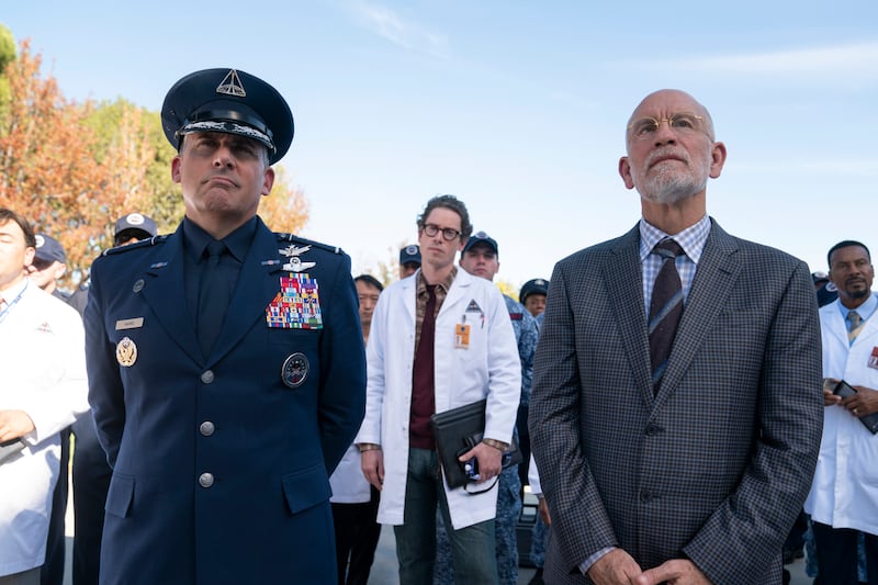 Space Force: John Malkovich with Steve Carell in the new satire. Photograph: Netflix