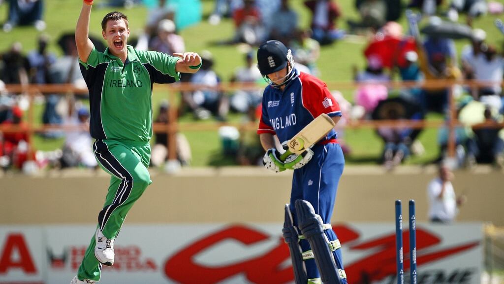 Boyd Rankin celebrates taking the wicket of Ed Joyce at the 2007 Cricket World Cup. Photograph: Adrian Dennis/Getty