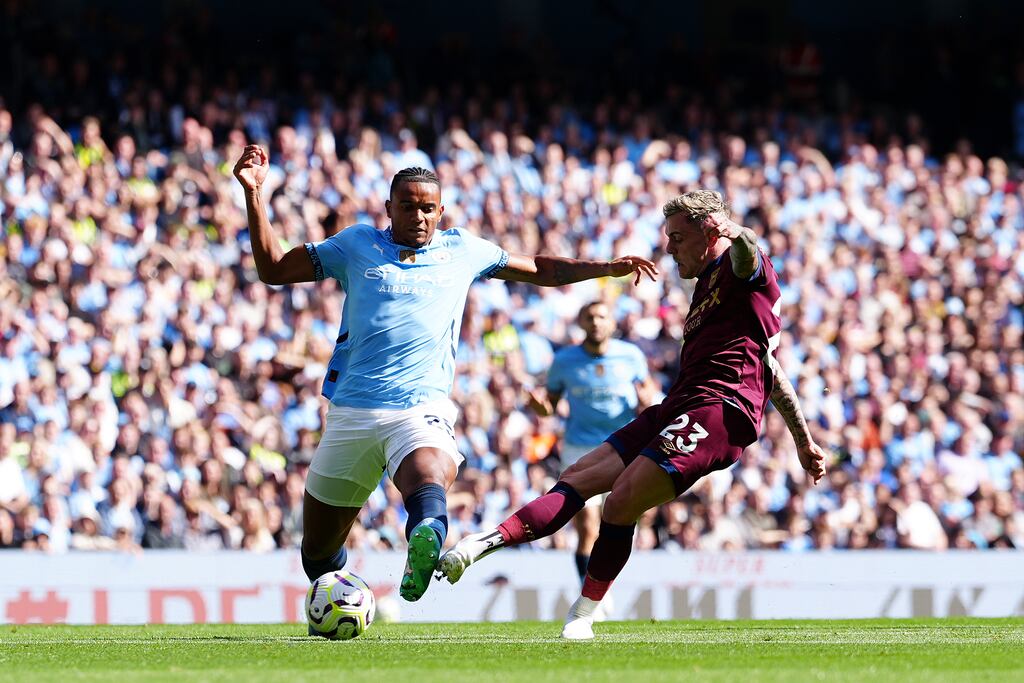 Ipswich Town's Irish striker Sammie Szmodics scores the opening goal of the Premier League match against Manchester City at the Etihad Stadium. Photograph: Peter Byrne/PA Wire