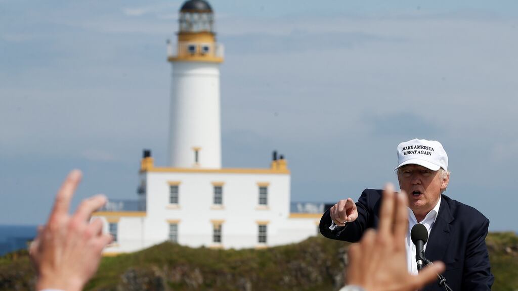 Republican presidential candidate Donald Trump during a news conference at Turnberry golf course in Scotland on Friday. Photograph: Reuters/Carlo Allegri