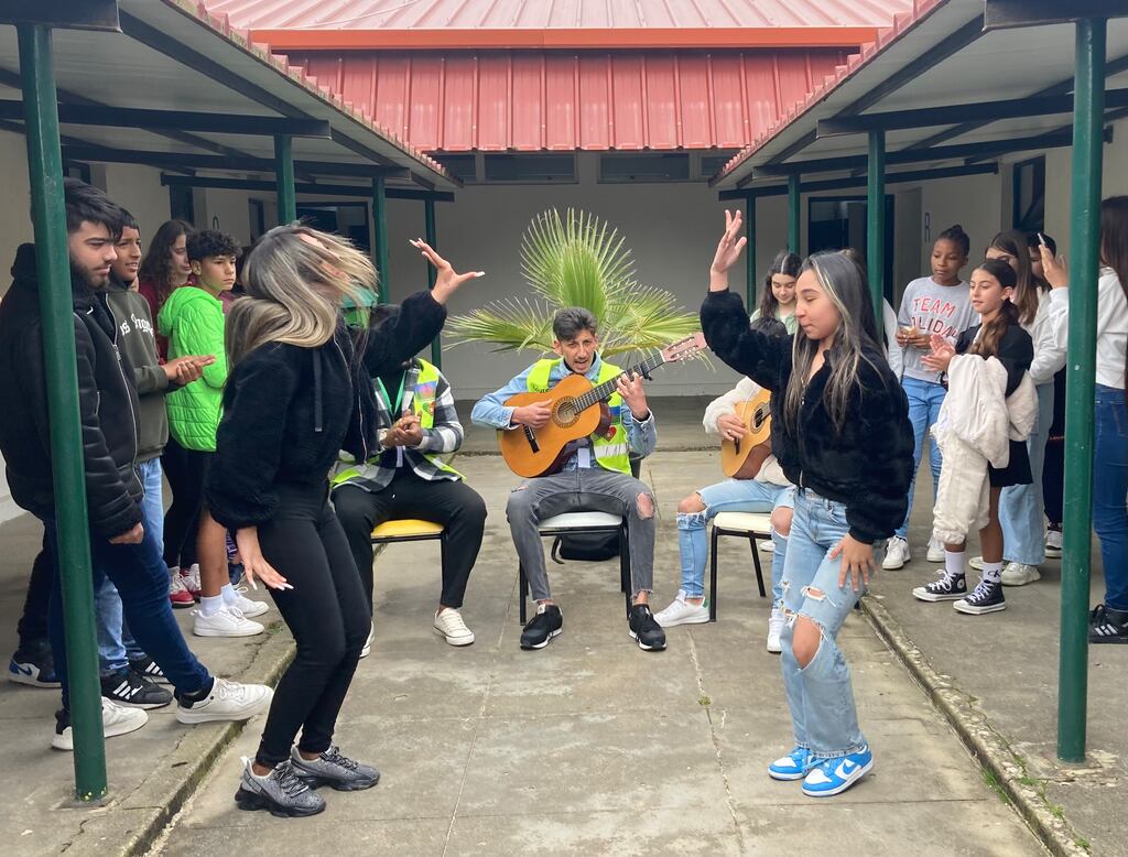 Students in the courtyard of the Mário de Sá Carneiro school in Loures, Portugal. Photograph: Aisling Redden