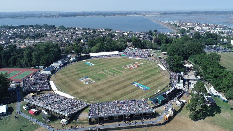 Drone view of the T-20 Ireland v India cricket match at Malahide.