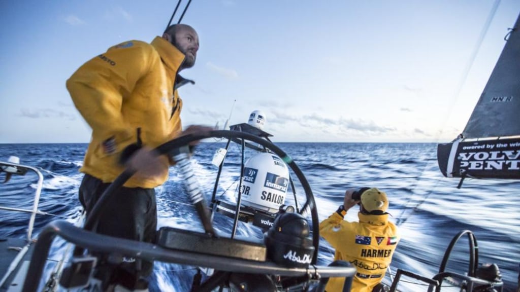 Ian Walker at the helm of Abu Dhabi Ocean Racing during the the Volvo Ocean Race. Photograph: Getty Images