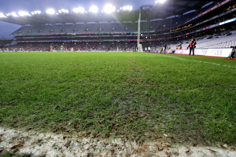 A view of the condition of the pitch during the game at Croke Park. Photograph: Laszlo Geczo/Inpho