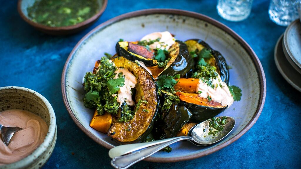 Roast squash platter with spiced herb dressing