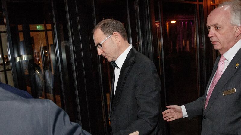 Republic of Ireland manager Martin O’Neill arrives at the Soccer Writers’ Association of Ireland awards night at the Conrad Hotel in Dublin. Photograph: Inpho