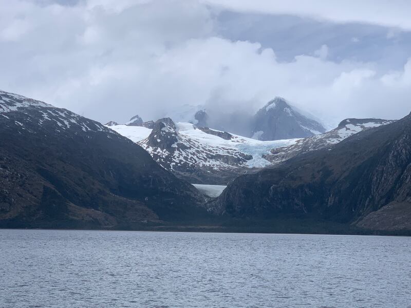 Through the Darwin Passage off Tierra del Fuego en route to Isla Navarino, the Darwin mountain range displays its glaciers. Photograph: Peter Murtagh