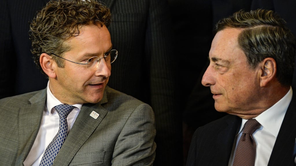 Eurogroup president Jeroen Dijsselbloem and European Central Bank president Mario Draghi at the EU finance ministers’ meeting in Bratislava. Photograph: Filip Singer/EPA