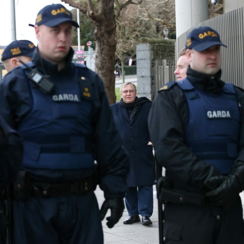 Regency trial: Liam Byrne’s father, James, leaves the Special Criminal Court. Photograph: The Irish Times
