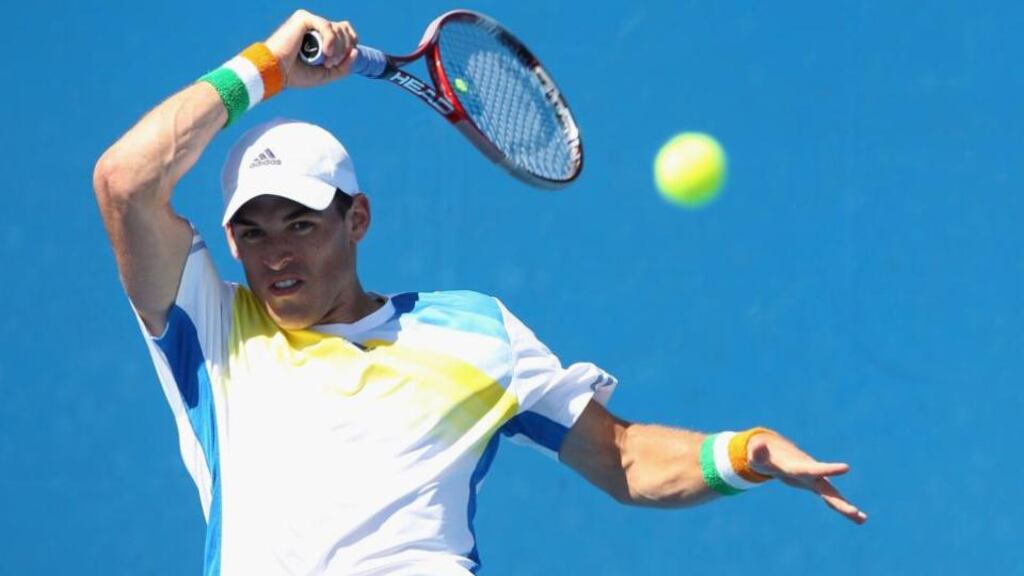 James McGee during qualifying for the 2014 Australian Open at Melbourne Park in January thisyear. He will play the 108-ranked Alexander Nedovyesov at Flushing Meadows in New York today. (Photograph: Robert Prezioso/Getty Images)
