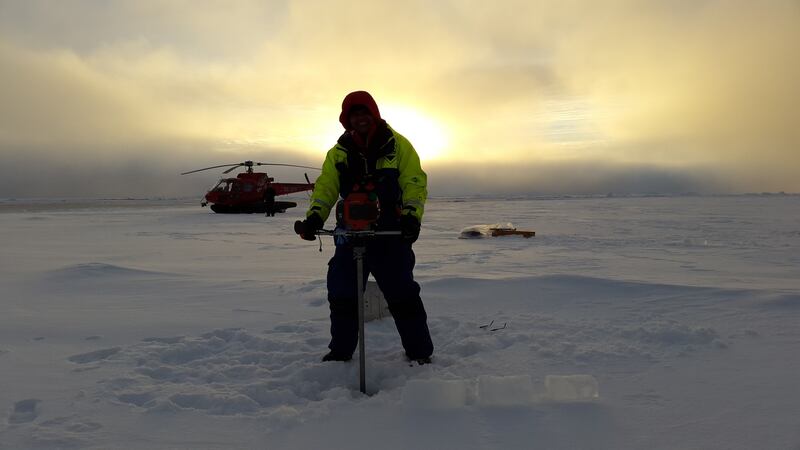 Taking water samples at the North Pole