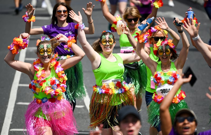 Participants from Ormeau Running Club in Belfast during the 2024 Vhi Women’s Mini Marathon. Photograph: Ramsey Cardy/Sportsfile