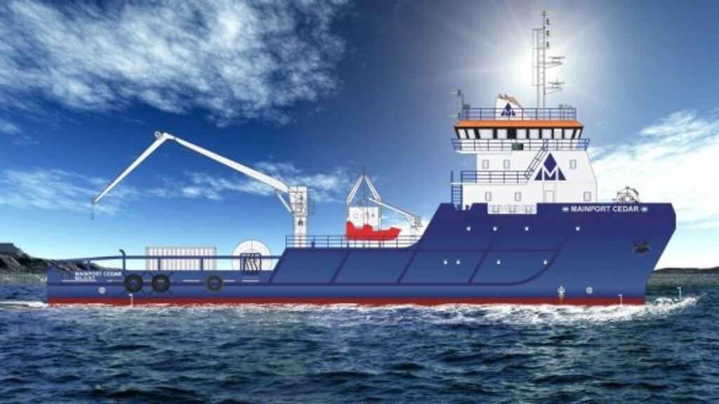 “Mainport Cedar”: The vessel, registered in the Marshall Islands, was built in Malaysia in 2013 for the Cork-based shipping company Mainport as a seismic support, tug and supply vessel.