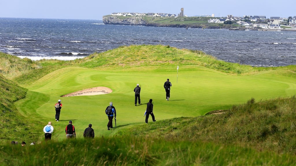 Rowan Lester (Hermitage) and Pat Murray (Clontarf) during the last 16 of the South of Ireland. Photo: Fran Caffrey/Golffile