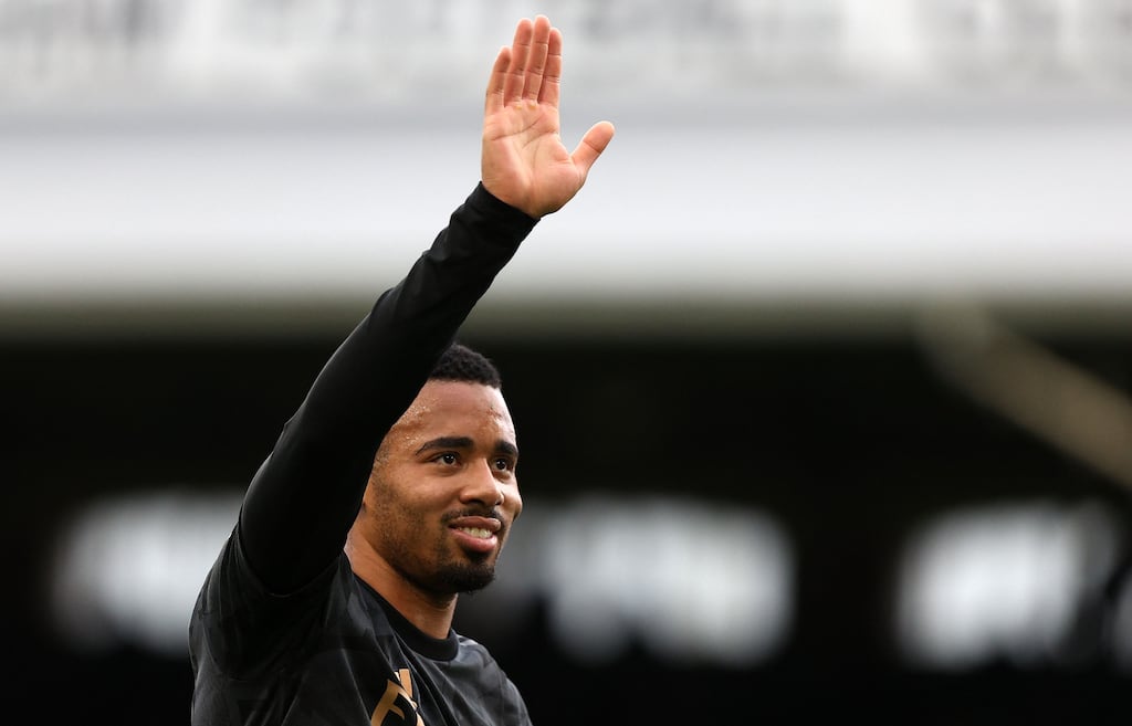 Arsenal's Gabriel Jesus applauding fans following the Premier League match between Fulham and Arsenal at Craven Cottage, London, on Sunday. Photograph: Adrian Dennis/AFP
