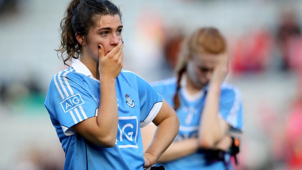 Dublin’s Niamh Collins dejected after defeat. Photograph: Ryan Byrne/Inpho