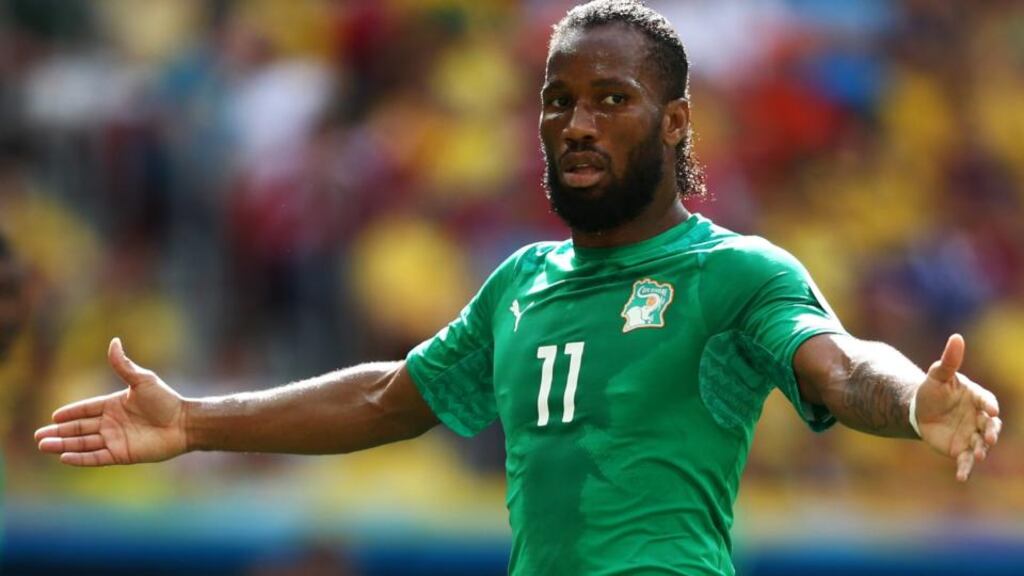Didier Drogba of the Ivory Coast gestures during the 2014 FIFA World Cup Brazil Group C match against Colombia. Photograph: Warren Little/Getty Images