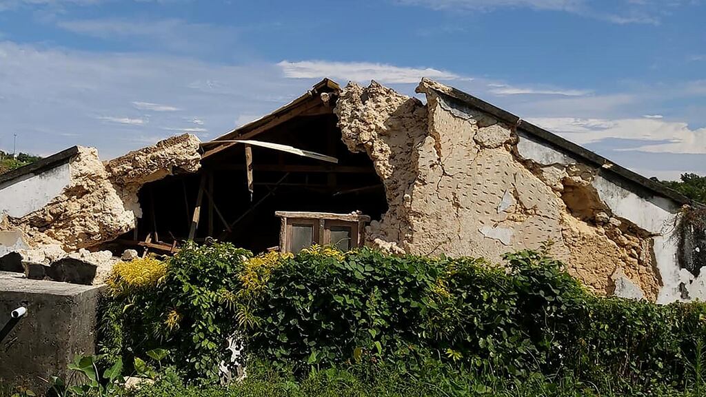 Damage to Sta Maria de Mayan Church after a pair of strong earthquakes of magnitude 5.4 and 5.9 struck the region within hours of each other. Photograph: Dominic de Sagon/ASA/AFP
