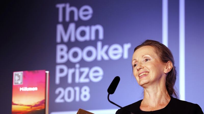 Anna Burns  after being presented with the Man Booker Prize for Fiction 2018  at the Guildhall  in London. Photograph:  Frank Augstein / WPA Pool/ Getty Images