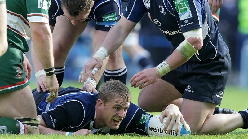 Jamie Heaslip  scores a try against Leicester in the 2009 Heineken Cup Final.   Photograph: Morgan Treacy/Inpho