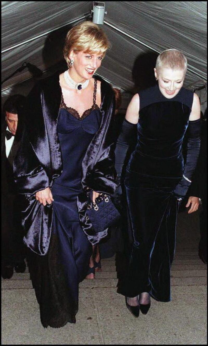 Princess Diana with her close friend, Liz Tilberis, arrive at the Met Gala in 1996: Diana’s Dior bias-cut gown was reported as daring and risqué at the time. Photograph: John Stillwell/ AFP/ Getty Images