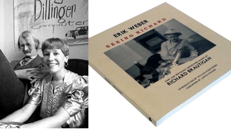 Richard Brautigan, San Francisco, 1967, with Susan Morgan; and the cover of Erik Weber’s Seeing Richard, which “captured the tormented soul of Richard Brautigan at the beginning and end of his meteoric rise and fall”. Photograph: Erik Weber