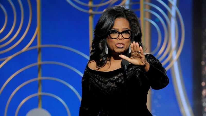 Oprah Winfrey speaks after accepting the Cecil B. Demille Award at the 75th Golden Globe Awards. Photograph: Paul Drinkwater/Courtesy of NBC/Retuers