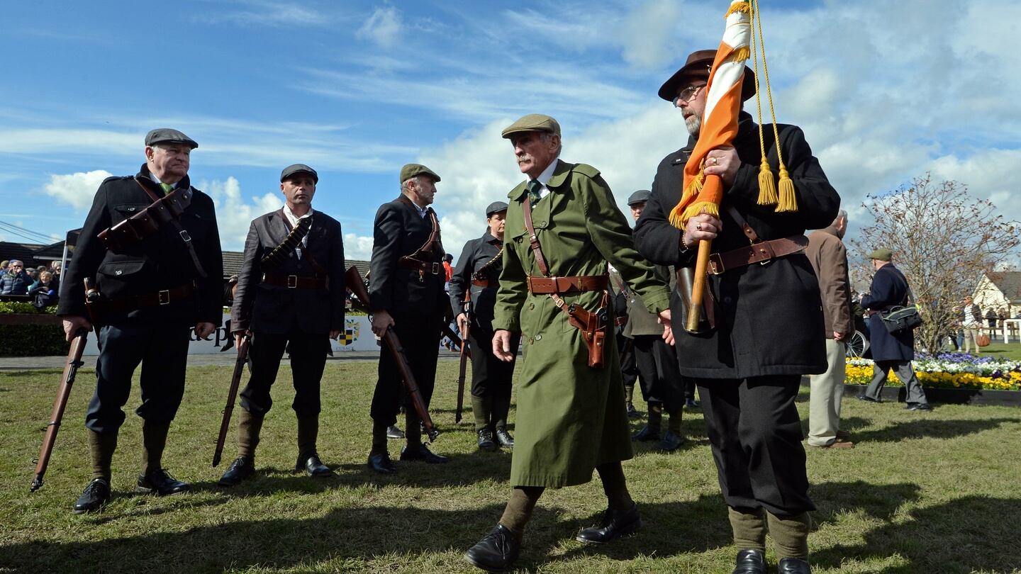 Members of Fingal Old IRA Commemorative Society in a re-enactment of the 1916 Grand National, at Fairyhouse. Photograph: Eric Luke / The Irish Times