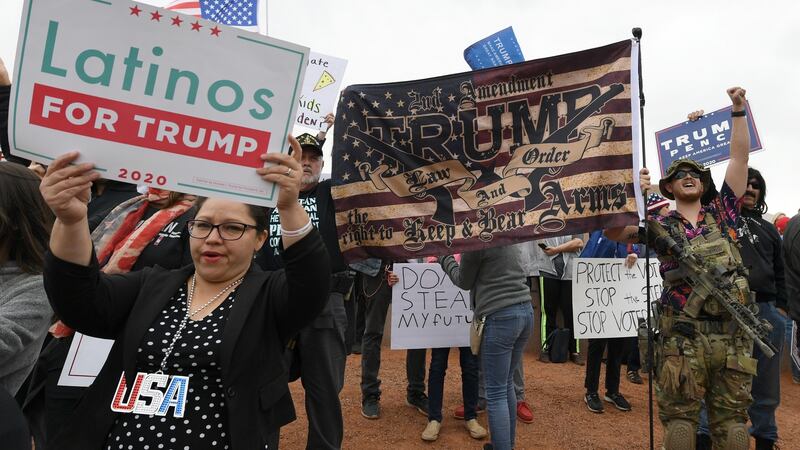 President Donald Trump supporters protest in Las Vegas, Nevada. Photograph: Ethan Miller/Getty