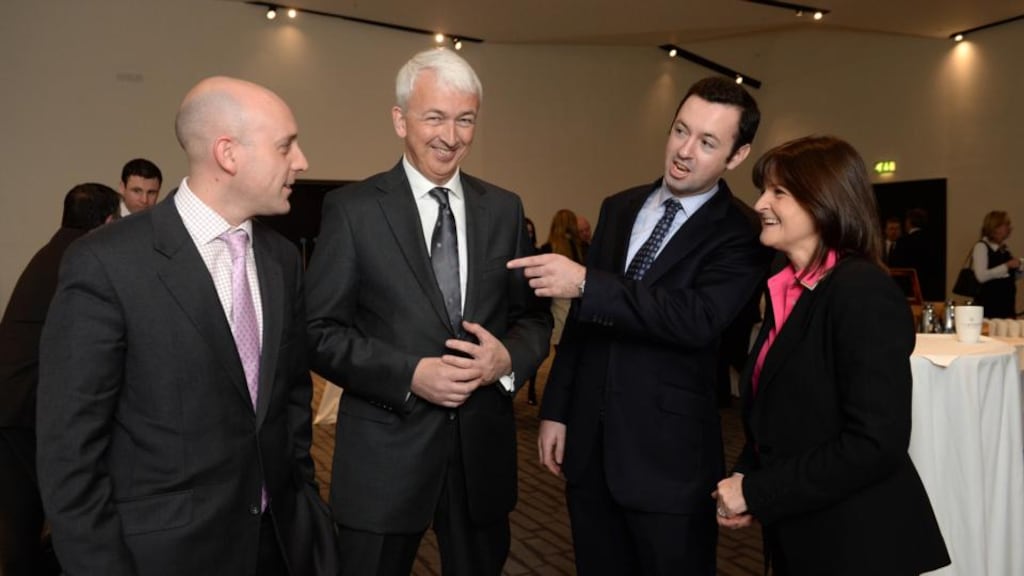 Mark Clacy-Jones, IPD; Peter Collins, Kennedy Wilson Europe; Colm Lauder, IPD; Pauline Daly, president, Society of Chartered Surveyors Ireland, at a property seminar in Dublin. Photograph: Dara Mac Dónaill